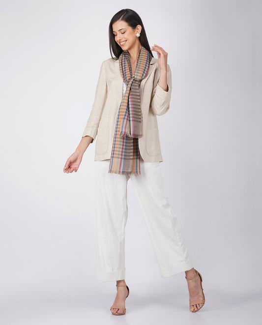 Checks and Stripes Wool Wrap - Brown Grey