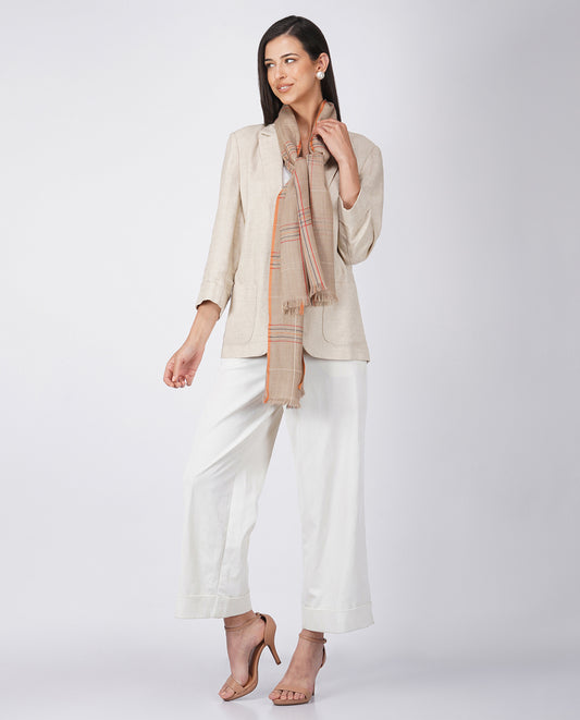 Casually Professional Wool Blend Wrap - Light Brown & Dark Grey