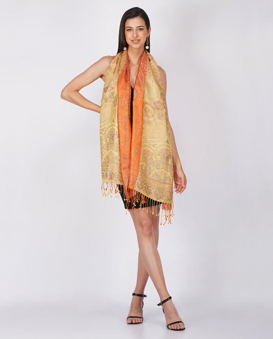 Not Just Paisleys Silk Wrap (Orange and Pink)