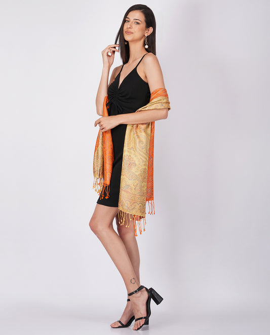 Not Just Paisleys Silk Wrap (Orange and Pink)
