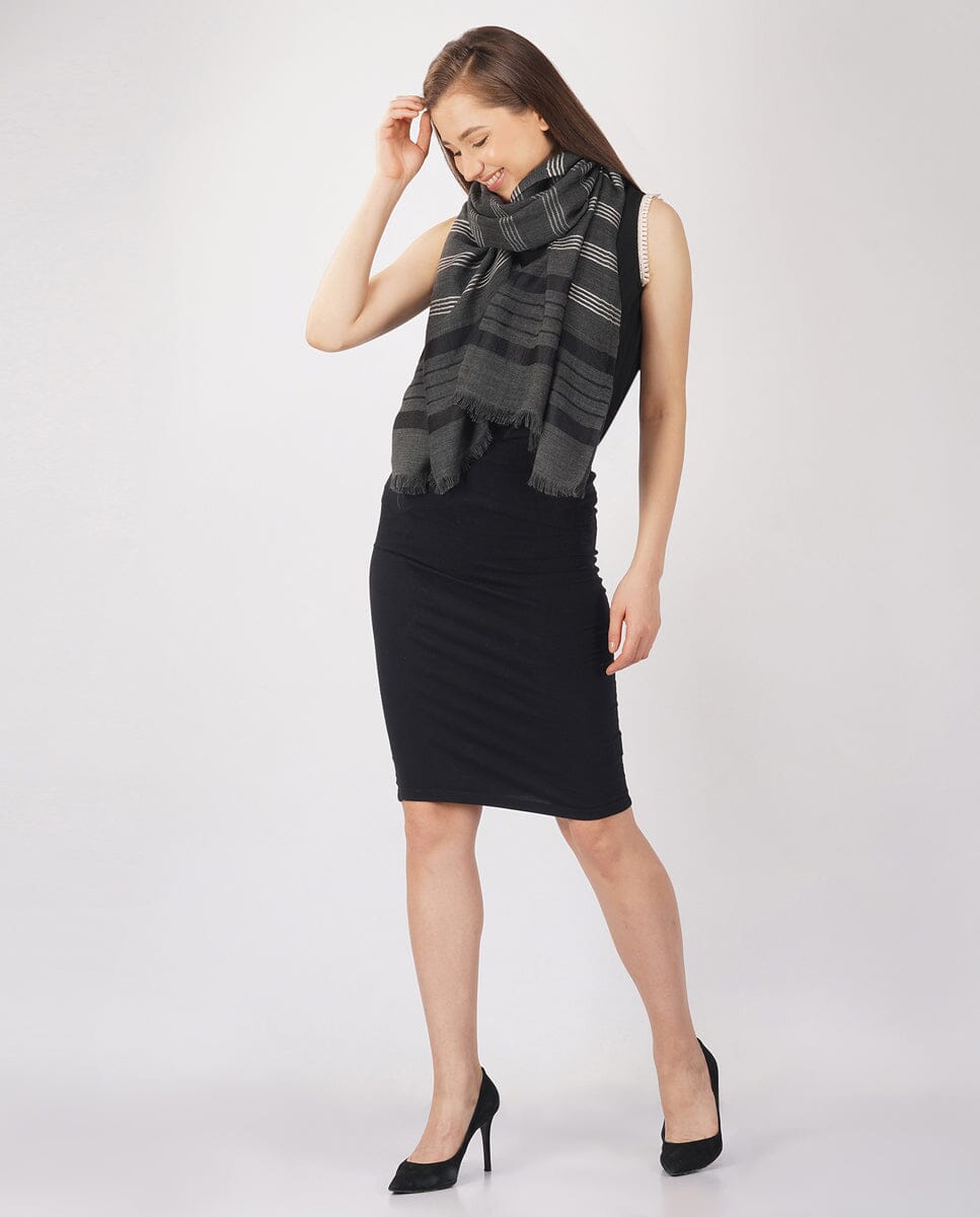 Checks and Stripes Wool Wrap - Unisex Wrap