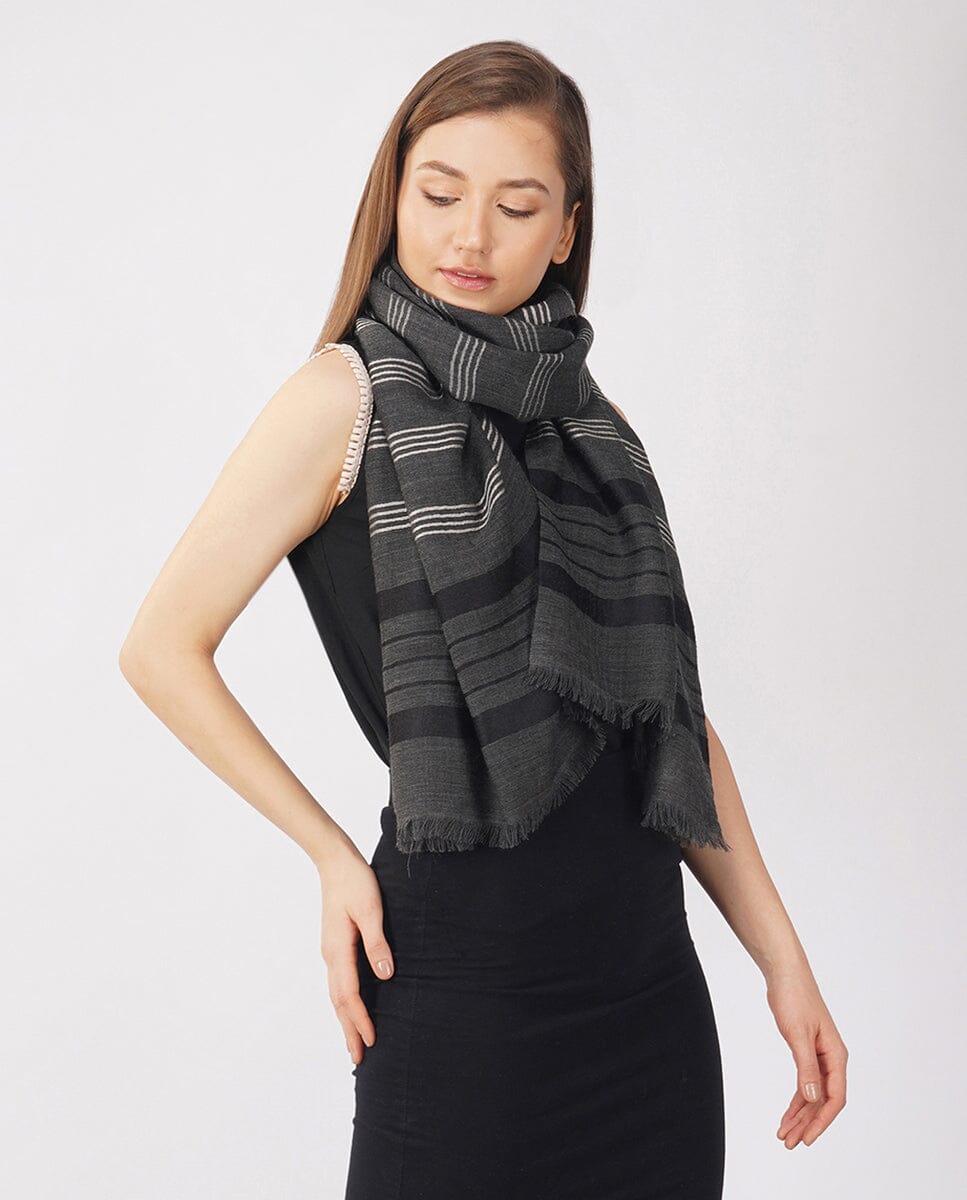 Checks and Stripes Wool Wrap - Unisex Wrap